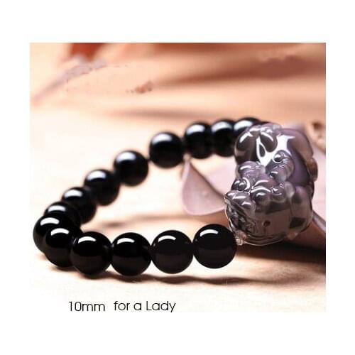 Women High-end Treasure Ice Obsidian Bracelets Feng Shui Healing Crystals Hand Chains Black Tourmaline lemurian quartz 10mm * 15