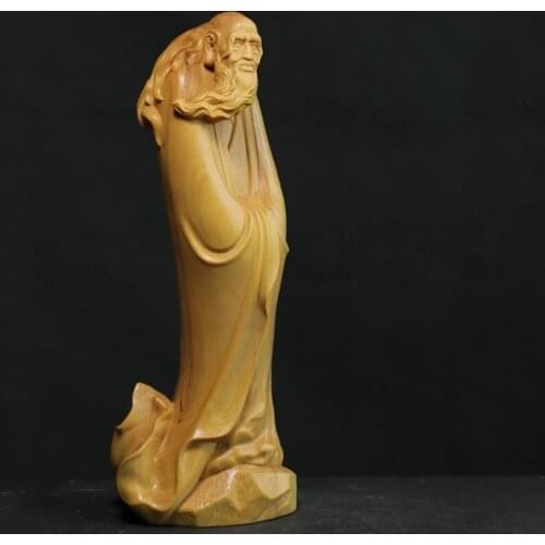 Wooden 20cm Laozi Statue Chinese Feng Shui Blessing Sculpture Commercial Gift Hand Carved