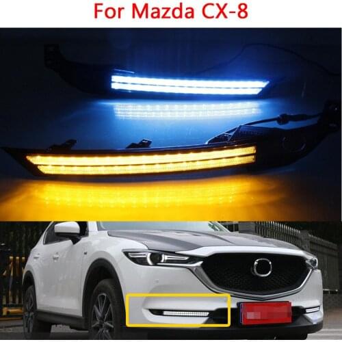 For Mazda CX-8 CX8 CX5 2017 2018 2019 12V LED Daytime Running Light Fog LamFlowing Turn Signal Relay Waterproof Car DRL