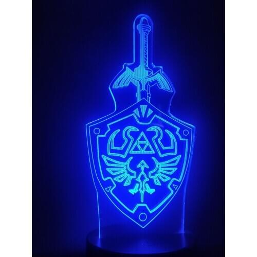 Link Master Sword Shield Shape Visual Illusion 3D LED 7 Colors Light Nightlight Action Figure