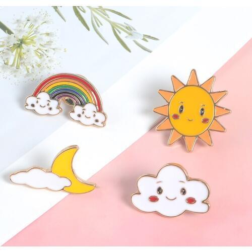 Rainbow Clouds Enamel Pin Cartoon Weather Sun Brooches Collection Fashion Metal Brooch Pins Badge Gifts for Women Men Children