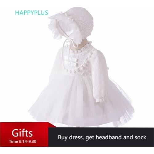 HAPPYPLUS Lace New Born Baby Girl Dress Long Sleeve 3 6 12 18 24 Months Christening Dress for Baby Princess Wedding Dresses