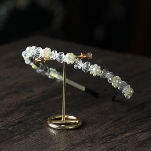 Elegant Sweetheart Round Bridal Headdress Pearl Crystal Hair Hoop for Wedding Perform Studio Travel Photo Prop Daily Life HP040