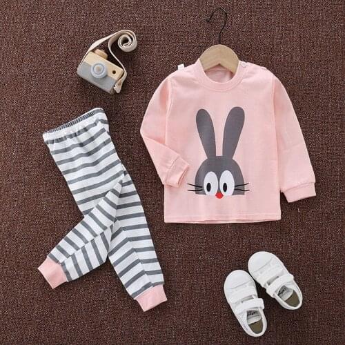 2020 Lovely Kid Girl Clothing For Kids Pajamas Home Underwear Set Striped Rabbit Clothes Winter Autumn Outfits