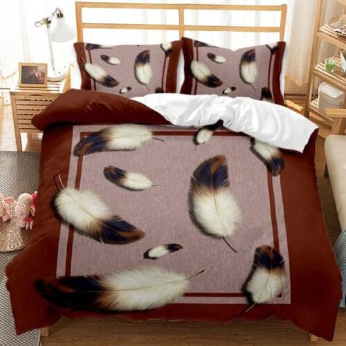 Golden Falling Feather Bedding Set Extra Large Quilt Cover Set Feather 3D Printing Double Bed Duvet Cover Comforter Bedding Sets