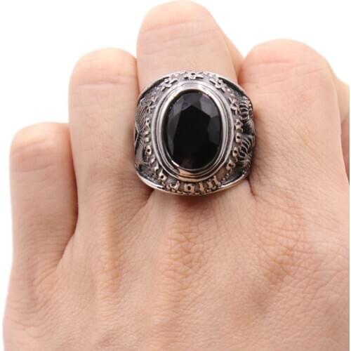 Cool fashion gothic jewelry 316L Stainless steel Unique satan goat Black Stone Steel Retro illuminati ringsundefined jewelry