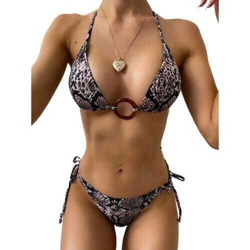 Brand New Women Two Pieces Snake Skin Swimsuits Ladies Printed Halter Triangle Bikini Sets Tie Up Bathing Suit Summer Outfits