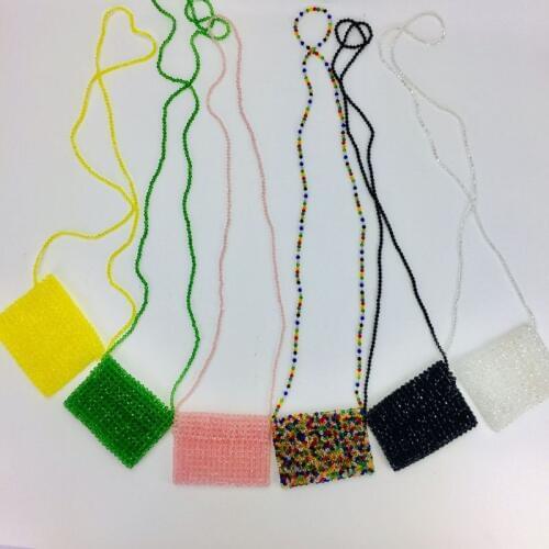 Mini Delicate Polychrome Crystal Beads Hand-made Small Card Bag Wallet Purse Messenger Bag for Women