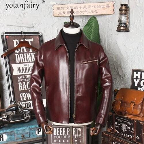 High Quality Genuine Leather Jacket Men Short Vintage Cowhide Coat Biker Jackets Mens Spring 2021 Chaquetas Hombre Pph4398