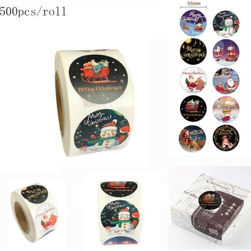 500pcs/roll Paper Merry Christmas Sticker Santa Claus Sealing Label Scrapbook Baking Sticker Gift Card Packaging Stationery