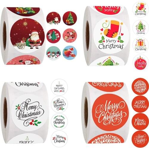 500Pcs/Roll Merry Christmas Sticker Colorful Cartoon Pattern with Words Sticker Scrapbooking for Christmas Decoration Sticker