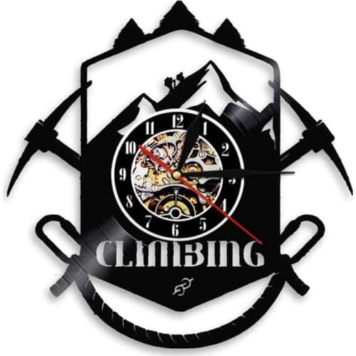 Mountain Climbing Logo Wall Clock Hiking Trail Ice Axe Extreme Sport Equipment Vinyl Record Wall Clock Maountain Climbers Gift