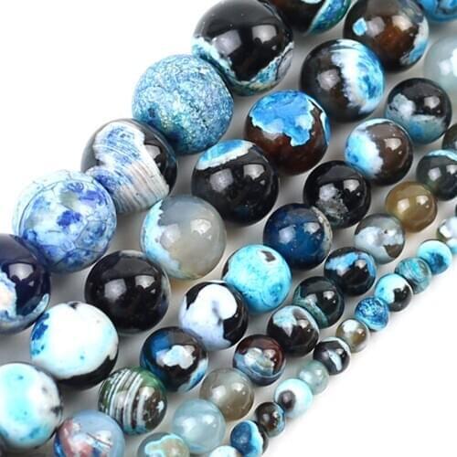 Natural Stone Blue Fire Agates Onyx Round Beads 15" Strand 4-12MM Pick Size For Jewelry Making Spacer beads DIY Bracelet