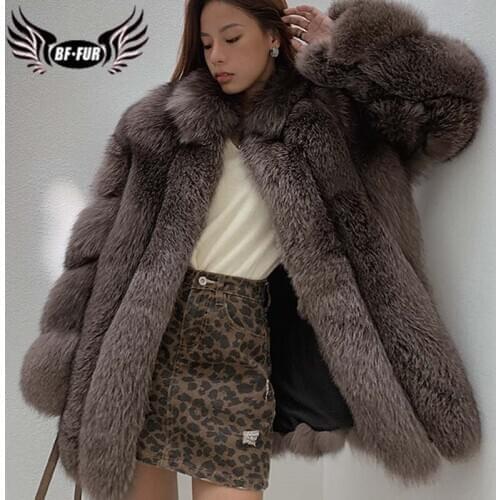2021 New Real fur coat Women Fashionable Winter Stripe Cutting Featured Chic Fox Fur Fluffy Thicken Luxury Overcoat Female Soft