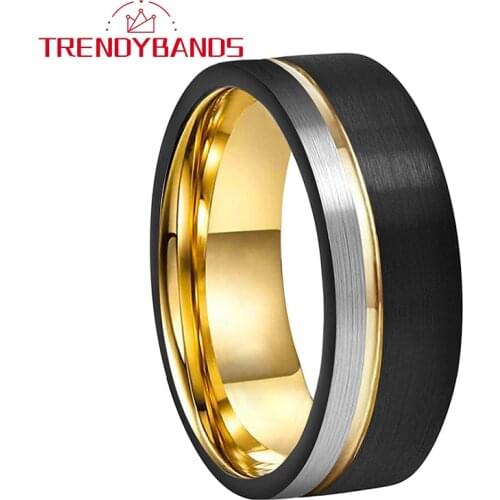 Black Gold Wedding Band Tungsten Engagement Ring For Men And Women Width Band 8MM Two Tone