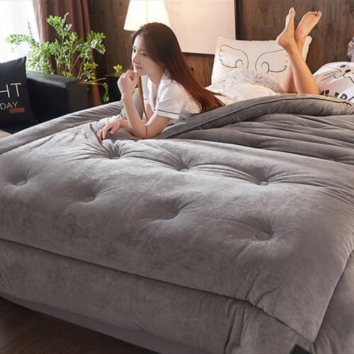 Adults soild color Milk velvet luxury Winter quilt thick Warm Lamb cashmere Quilted duvet bedding comforter blanket with filling