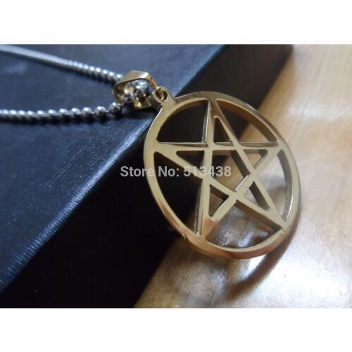 Stainless Steel Gold pentagram satanic symbol of protection Pendant Necklace