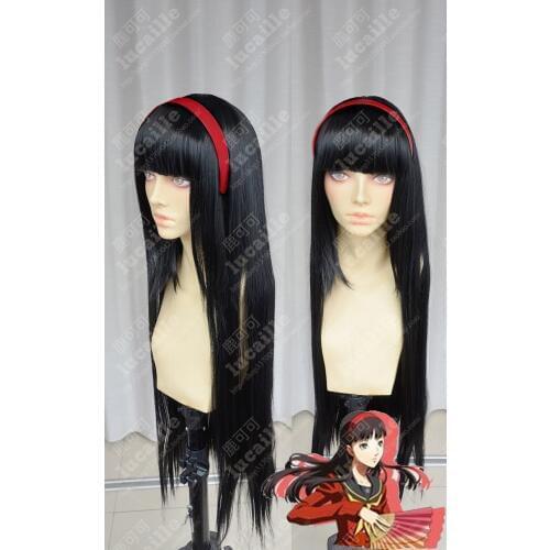 Anime Persona 4: The Animation Amagi Yukiko Cosplay Wigs 80cm Long Black Heat Resistant Synthetic Hair Wig (Only Wig) + Wig Cap