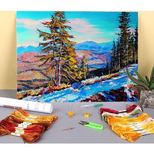 Landscape Sunny Winter Printed Canvas 11CT Cross Stitch Embroidery Full Kit DMC Threads Handicraft Craft Hobby Sewing Design