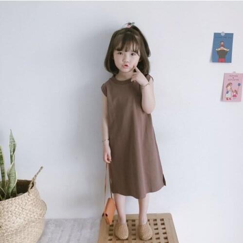 Girls short sleeved pure cotton blouse dress 2021 new girls summer pure color blouse childrens wear