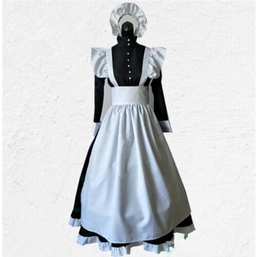 British Style Maid Dress Cosplay Animation World Cafeteria Cafe Dress, Long Dress, Black and White Maid Dress masculin Costume