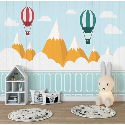 Dropship Custom Photo Blue Hot Air Balloon Mountain Children Room Baby Bedroom Wallpaper Nursery Decor Wallpaper Kids Wall Decor