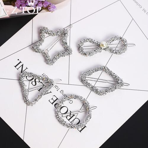 Hollow triangular round five pointed star geometric crystal hair Clips Hairwear Female Girl Popular Hair Jewelry Available