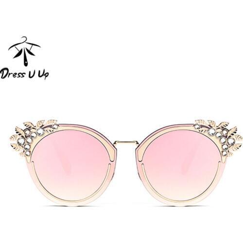 DRESSUUP 2017 Luxury Diamond Sunglasses Women Brand Fashion Cat Eye UV400 Pink Sun Glasses Occhiali Oculos De Sol Donna Feminino