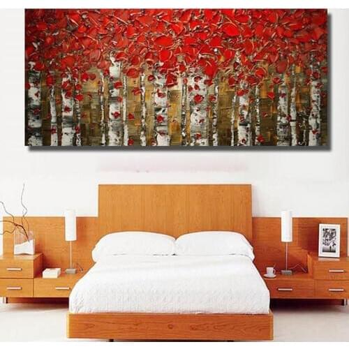 Handpainted Abstract Knife Trees Landscape Oil Painting On Canvas Modern Wall Art Pictures Handmade Palette Paintings Art