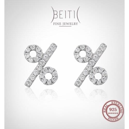 Beitil New Sale 925 Sterling Silver Beautiful "%" Symbol CZ Stud Earrings For Women Girl Cute Accessories Fashion Jewelry