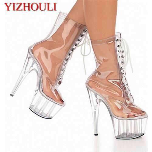 15cm Star performance shoes, ultra high - crystal clear crystal boots, European and American low Dance Shoes