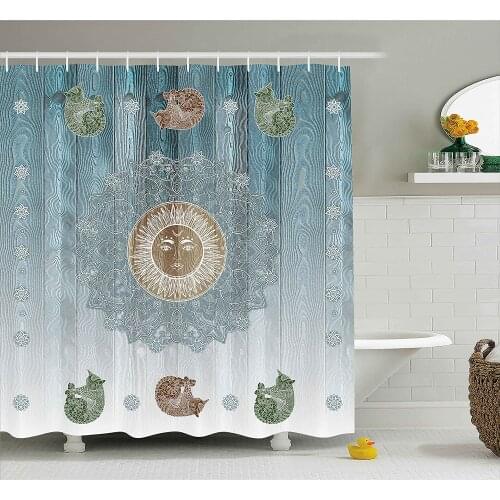 Hippie Shower Curtain Ancient Sun Figure with Cats Spiritual Sacred Belief Totem Boho Display Print Bathroom Curtains Home Decor
