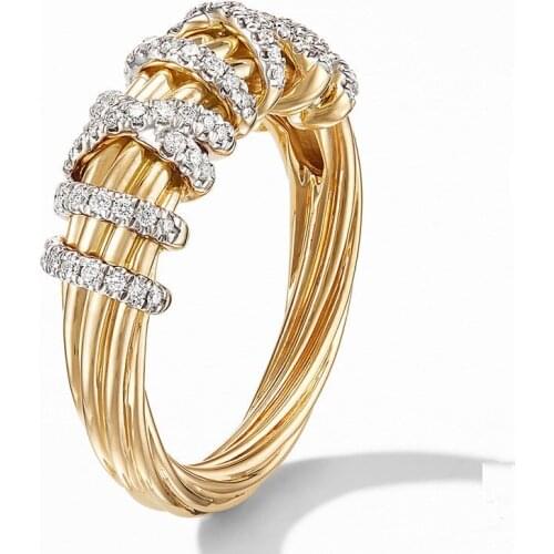 Gu Li Temperament Golden Line Crystal Rings For Women Simple Style Party Wedding Jewelry Accessories