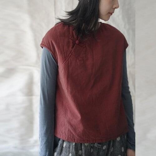 Johnature Women Vintage Vests O-Neck Solid Color Button 2020 Autumn New Thick Plus Cotton Chinese Style Female Clothes Vests