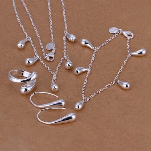 Wedding Women jewelry classic 925-Sterling-silver drop Silver color necklace bracelets earrings ring fashion jewelry sets S218