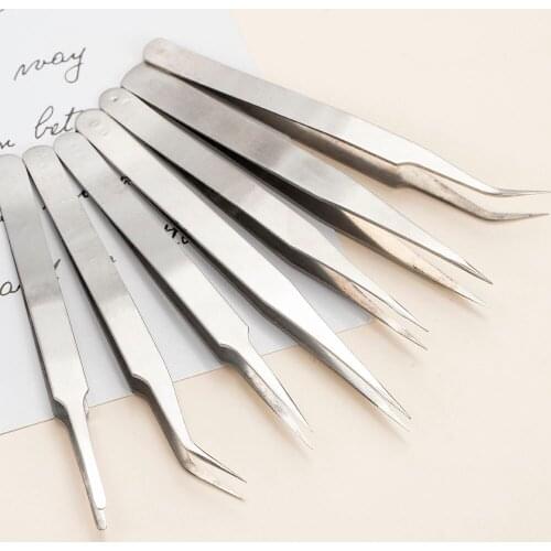 1Pcs Stainless Steel Precision Straight/Curved Elbow Nail Art Tweezers Picking Rhinestones Sequins Decor Eyelash Nail Tweezers