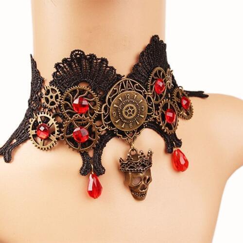 12 Pieces/Lot Black Hollow Lace Charm Necklace Crystal Rhinestone Statement Chokers For Women Gothic Pendant Colliers Jewelry