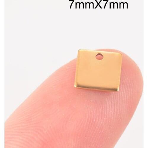 20pcs No Fade Charms 7mm Stainless Steel Square One Hole Charms for necklace pendant charms diy jewelry making Supplies Tag