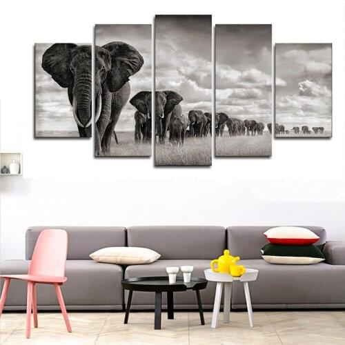 5 Panel High Quality Canvas Painting Elephant Immigrant Wall Art Painting Modern Home Decor Pictures for the living room