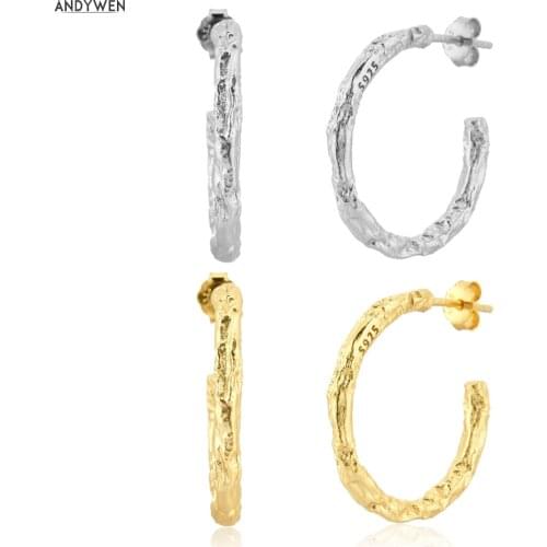 ANDYWEN 925 Sterling Silver 18mm Geometric Irregular Big Hoops Women luxury Piercing Pendiente Luxury Jewelry Clips Loops Circle