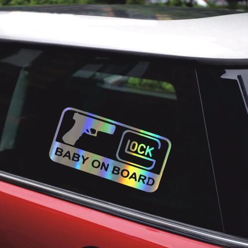 Car Sticker 15.7CM*7.9CM GLOCK BABY ON BOARD Character Decoration Vinyl Car Decal Reflective Laser 3D Car Stickers Car Styling