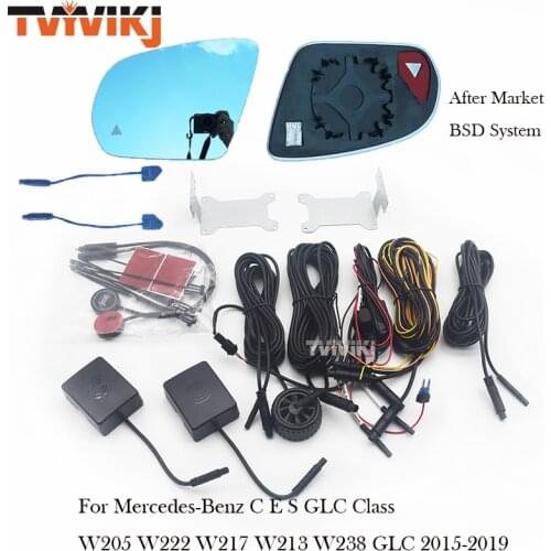 Side Rearview mirror blue glass lens with after market blind spot system For Mercedes-Benz C E S GLC Class W205 W222 W217 W213