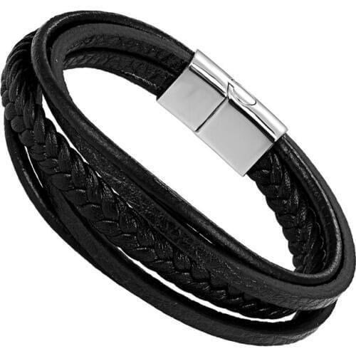 Top Quality Spread Out Five Genuine Leather Bracelet For Men Braid Bracelet With Titanium steel Magnetic Buckle Clasp