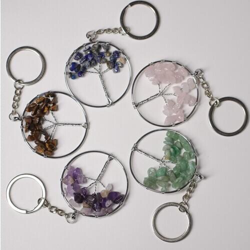 Natural Stone Key Chain Crystal Stone Life Tree Car Chain Key Ring Car Backpack Accessories Decoration Gifts For Men And Women