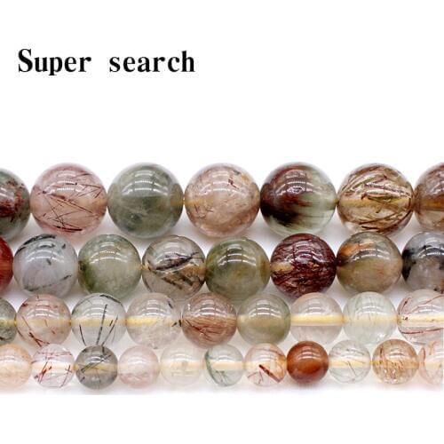 Superior quality Natural Rutilated Quartz hair crystal stone beads DIY Loose Beads for jewelry making Bracelet Accessories