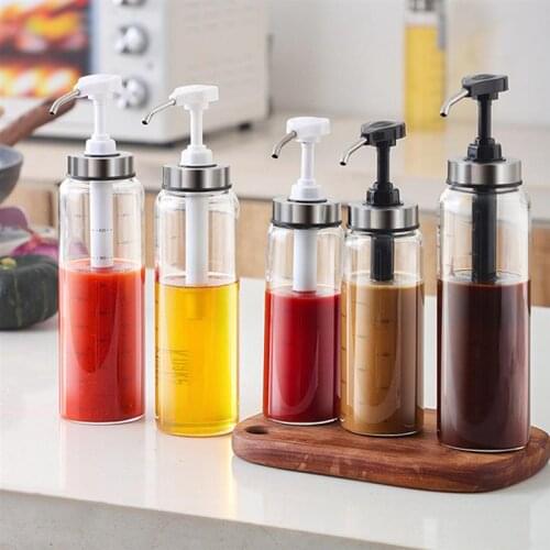 Sauce Pump Dispenser Bottle Press Pump Head Condiment Bottle Glass Pump Bottle Vinegar Barbecue Bottle Cooking BBQ Tool