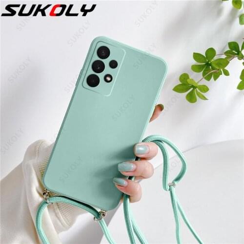 Crossbody Lanyard Strap Square Soft Silicone Case For Samsung S21 S20 FE Note 20 Ultra S10 Plus A31 A50 A51 A71 A32 A42 A52 A72