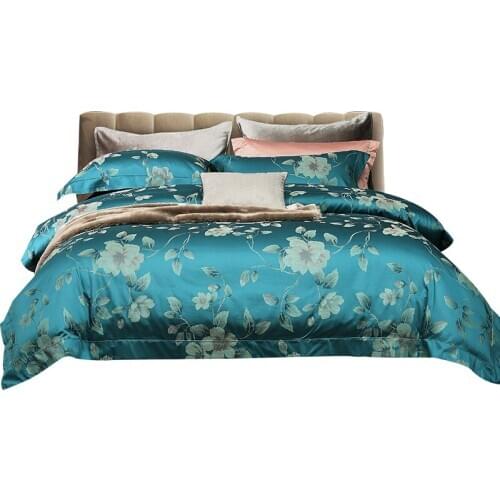 Caiyitang 2020 new fashion soft stain like cotton bedding set King Queen size lotus printing bed sheet shiny bed quilt cover