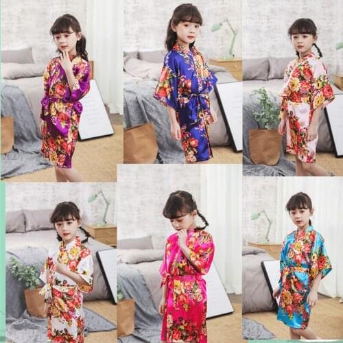 Baby Girls Kid Silk Satin Kimono Robes Sleepwear Wedding Flower Bathrobe Peony Flower Girl Robe Kids Robe