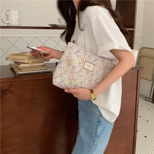 Design Floral Lady Cotton Cloth Cosmetic Bag Zipper Storage Bags Large Capacity Phone Coin Lipstick Purse Clutch Handbag Women
